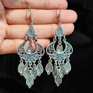 Peacock Boho Earrings Dangle Stainless Steel Jewelry Celestial Boheme Silver